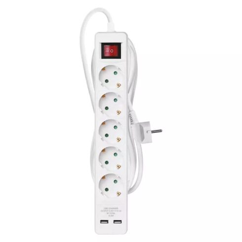 Elosztó (hosszabbító) 3m kapcsolós 5 aljzat schuko + 2xUSB 1,5mm                                      P1523RU