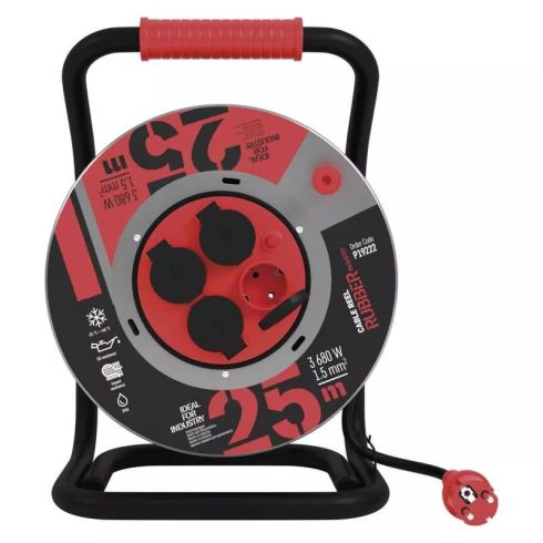 Fém kábeldob IP44 25m gumi 4 aljzat 1,5mm                                                             P19222