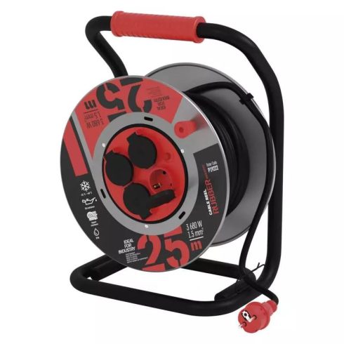 Fém kábeldob IP44 25m gumi 4 aljzat 1,5mm                                                             P19222