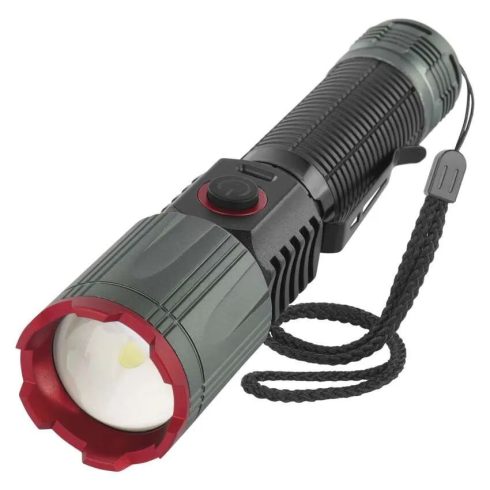 LED tölthető fém zseblámpa, 2200 mAh/3.7 V, 1200lm, 200m hatótáv, 4 üzemmód, PowerBank funkció, IP43  P3121