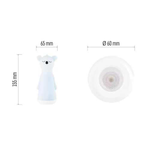 LED tölthető zseblámpa, éjjeli fénnyel, koala forma, 25lm, hatótáv 5m, Li-Ion 3,7 V/1 200 mAh         P3216