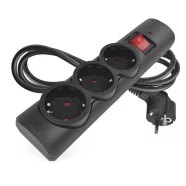   Túlfeszültségvédő elosztó, kapcsolóval, 3 aljzat, 1,5m H05VV-F3G1,5mm2, 2300W max., 10A max., fekete  P54214