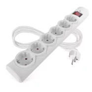   Túlfeszültségvédő elosztó, kapcsolóval, 6 aljzat, 1,5m H05VV-F3G1,5mm2, 2300W max., 10A max., fehér   P54215
