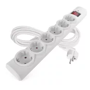   Túlfeszültségvédő elosztó, kapcsolóval, 6 aljzat, 3m H05VV-F3G1,5mm2, 2300W max., 10A max., fehér     P54216