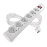   Túlfeszültségvédő elosztó, kapcsolóval, 6 aljzat, 5m H05VV-F3G1,5mm2, 2300W max., 10A max., fehér     P54217