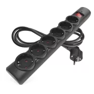   Túlfeszültségvédő elosztó, kapcsolóval, 6 aljzat, 1,5m H05VV-F3G1,5mm2, 2300W max., 10A max., fekete  P54218