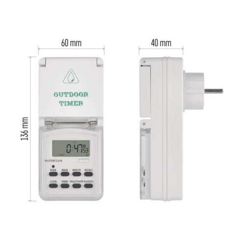 Digitális kapcsolóóra aljzattal, kültéri, 3680 W, 10 kapcsolás naponta, tartalék akkumulátor, IP44    P5525N
