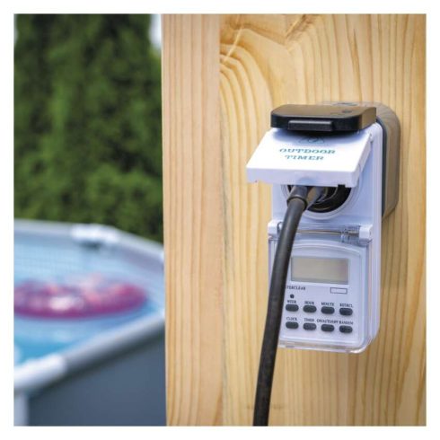 Digitális kapcsolóóra aljzattal, kültéri, 3680 W, 10 kapcsolás naponta, tartalék akkumulátor, IP44    P5525N