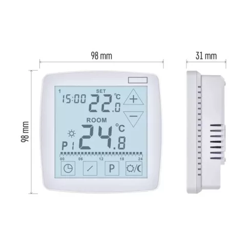 Programozható vezetékes OpenTherm szobatermosztát, 7-30°C, 0,2°C fokonként, 2xAA, fehér               P56A02
