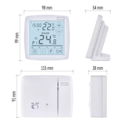 Programozható vezeték nélküli OpenTherm szobatermosztát, 7-30°C, 0,2°C fokonként, 100m táv, fehér     P56A11