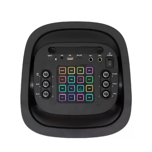 Party hangdoboz, 80W, beépített akku, LED fény, Bluetooth, FM rádió, 2-utas, távirányítóval, HSO      PAR2100BT