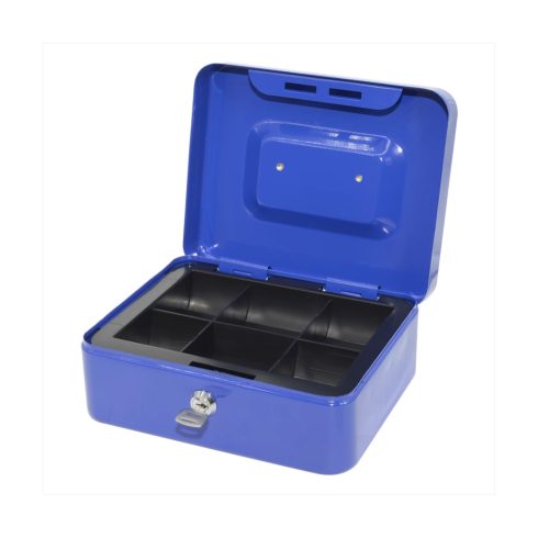 Bluering fém pénzkazetta, 6 rekeszes, 2 kulcs, kék, HSO                                               PNZK3