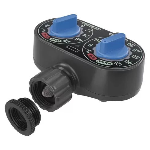 Mechanikus öntözőóra, 1 kimenet, 3/4''-1'', 35 l/perc, 0,5-8 bar, 24 ciklus/nap, 2xAA, IP54           PW56001