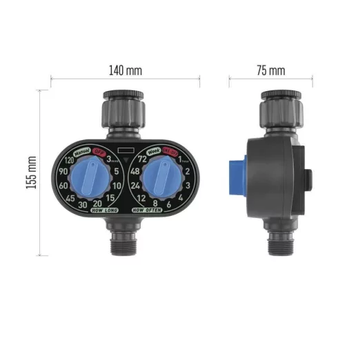Mechanikus öntözőóra, 1 kimenet, 3/4''-1'', 35 l/perc, 0,5-8 bar, 24 ciklus/nap, 2xAA, IP54           PW56001
