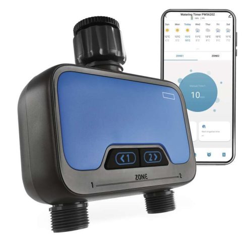 GoSmart öntözőóra, 2 kimenet, Bluetooth, 3/4''-1'', 35 l/perc, 0,5-8 bar, korlátlan ciklus, 4xAA, IP  PW56202