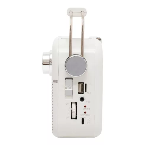 Napelemes hibrid rádió, akkumulátor vagy elem, BT-FM-AM-SW, AC-DC-SOLAR, USB, microSD, fehér, HSO     RPR9