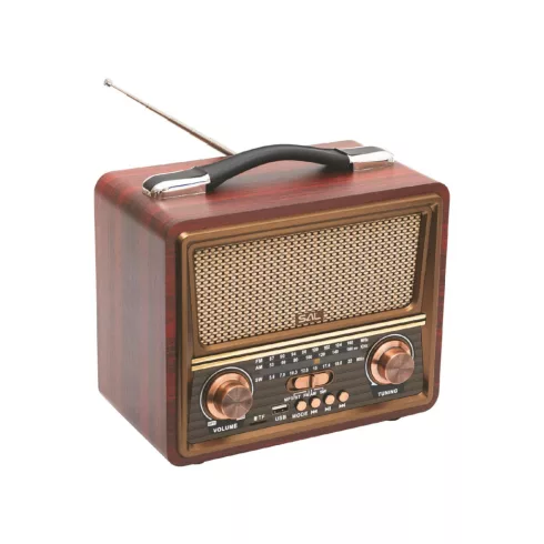 Retro táskarádió, multimédia lejátszó, 3 sávos, MP3-BT/microSD, cserélhető akku, HSO                  RRT22