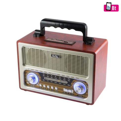 SAL retro táskarádió, stereo lejátszó, BT, USB/microSD, AUX, 3-sávos rádió, hálózati/elemes, HSO      RRT3
