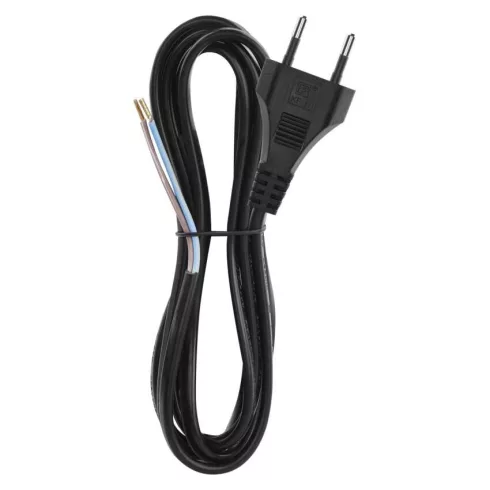 Hálózati vezeték, lapos dugvillával szerelve, 2x0,75mm2 2m, fekete,  VT20752BK GA6778                 S19272