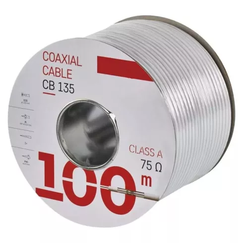 Koax vezeték RG6, 3x árnyékolt, CCS, fehér, 100m-es kiszerelés, SS6TSVWH-100                          S5382