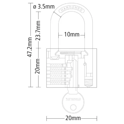 STANLEY tömör sárgaréz lakat, 20 mm, 3 kulcsos (M1), dupla reteszelésű, HSO                           S742-040