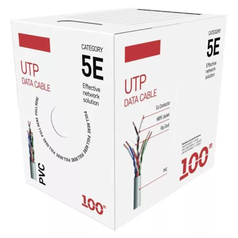 UTP kábel CAT5E PVC, 100m/doboz, vörösréz belső ér, Nylon150D, AWG 24, HDPE, 1000Base-T               S9135