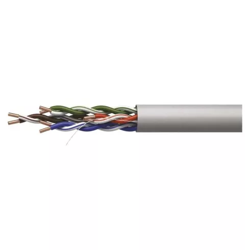 UTP kábel CAT5E PVC CCA, 100m/fólia, rézzel bevont alu belső ér, Nylon150D, AWG 24, HDPE, 1000Base-T  S9137
