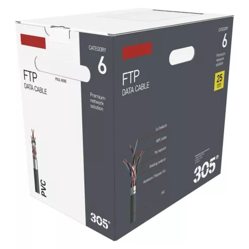 FTP kábel CAT6 PVC, 305m/doboz, vörösréz belső ér, Nylon 150D, AWG 23, HDPE, 100 Base-TX              S9231