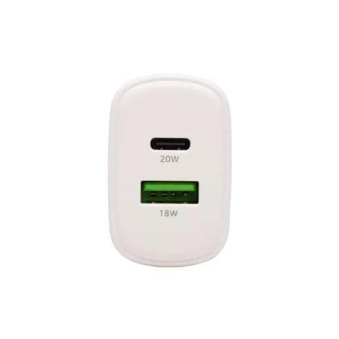 USB hálózati gyorstöltő, 20W, USB-A+USB-C aljzat, QC + PD + PPS gyorstöltés, GaN technológia, HSO     SA20PPS