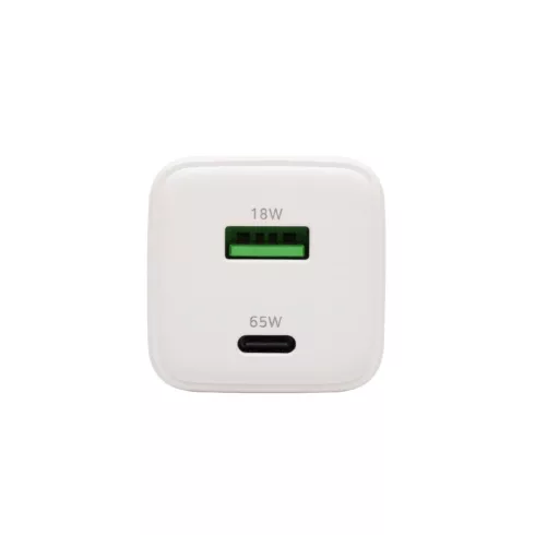 USB hálózati szupergyors töltő, 65W, USB-A+USB-C aljzat, QC+PD+PPS gyorstöltés, GaN technológia, HSO  SA65PPS