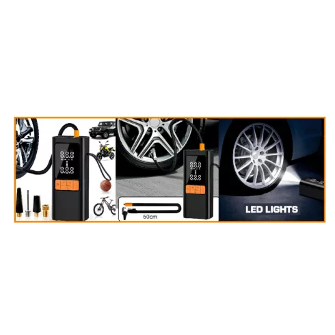 Digitális légkompresszor (3-150PSI), powerbank, LED lámpa, tölthető, tartozékok, tárolózsák, HSO      SAAP6