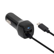   Autós USB töltő, USB-A + microUSB, 12-24V DC, 5V 2,4A összterhelhetőség, fekete, HSO                  SAU24MU
