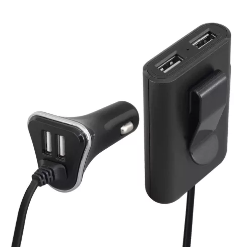 Autós USB gyorstöltő, 4 USB port, 48 W, 12-24V DC, 4 x 5V 2,4A, fekete, HSO                           SAU96