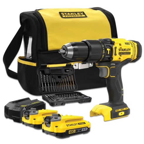 STANLEY FATMAX 18 Volt-os V20 akkumulátoros ütvefúró/csavarozó, 2 x 2 Ah akkuval, tartozék készlette  SFMCD711DSA-Q