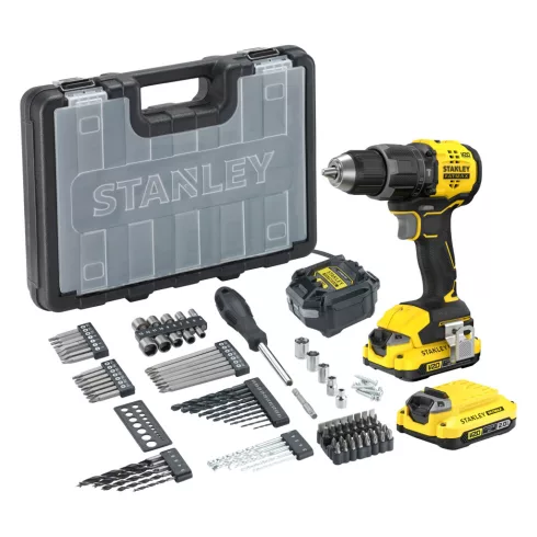 STANLEY FATMAX V20 kefementes ütvefúró-csavarozó,2x2Ah akkuval,töltővel,100db-os készlettel,hordtásk  SFMCD716D2A-Q