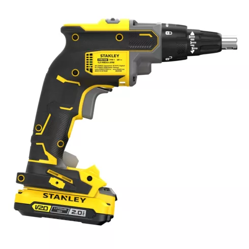 STANLEY V20 kefementes gipszkarton csavarozó, 1x2Ah akkumulátorral, 4400ford./perc                    SFMCF600D1S-Q
