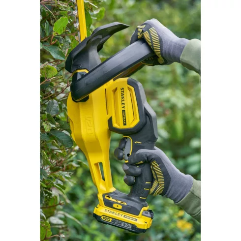 STANLEY FATMAX V20 sövényvágó, 2Ah akkuval,töltővel, 50cm vágóél, edzett acél pengék, kiegészítő fog  SFMCHT650M1-Q