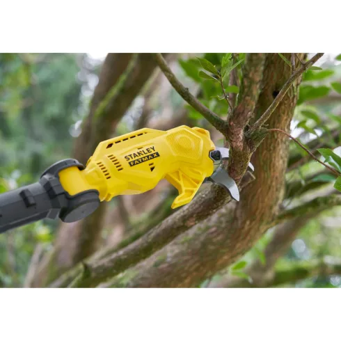 STANLEY FATMAX V20 magassági metszőolló, 2Ah akkuval, töltővel, max.2,4m hossz, max.32mm ágvastagság  SFMCPP632D1-Q
