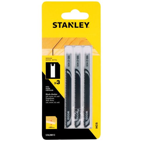 STANLEY Dekopír fűrészlap HCS, U szárú, fához, vast. < 60 mm, fogosztás 4 mm, hossz 92-68 mm (3 db)   STA20013-XJ