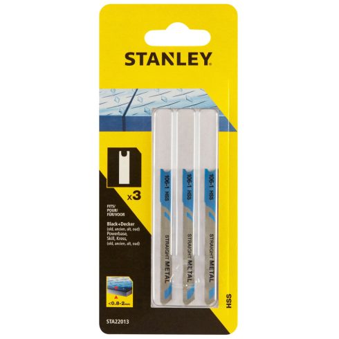 STANLEY Dekopír fűrészlap HSS, U szárú, fémhez, vast. 0,8-2 mm, fogosztás 0,7 mm, hossz 70-49,7 mm (  STA22013-XJ