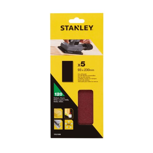 STANLEY 1/3 méretű nem lyukasztott Csiszolópapír nem perforált, 120g (5 db)                           STA31098-XJ