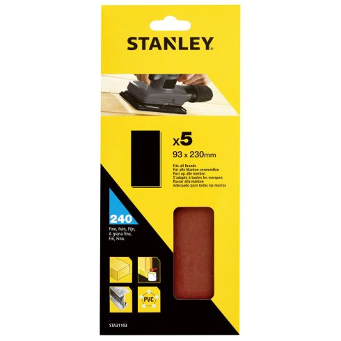 STANLEY 1/3 méretű nem lyukasztott Csiszolópapír nem perforált, 240g (5 db)                           STA31103-XJ