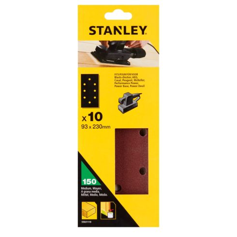 STANLEY 1/3 méretű lyukasztott Csiszolópapír perforált, 150g (10 db)                                  STA31110-XJ