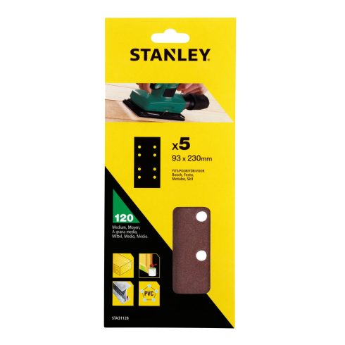 STANLEY 1/3 méretű lyukasztott Csiszolópapír perforált, 120g (5 db)                                   STA31128-XJ