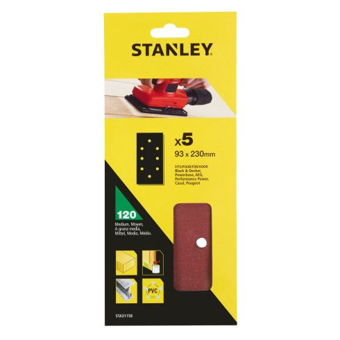 STANLEY 1/3 méretű lyukasztott Csiszolópapír perforált, 120g (5 db)                                   STA31158-XJ