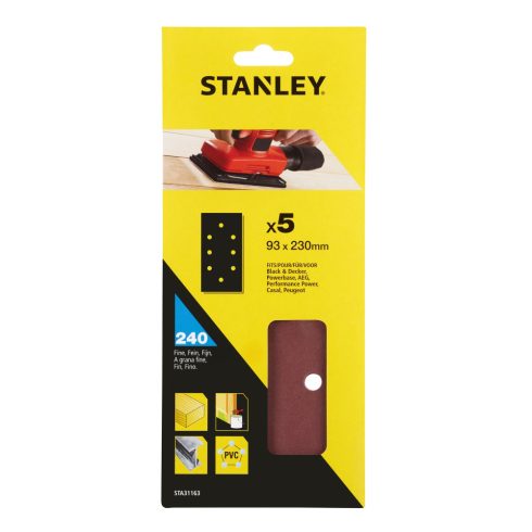 STANLEY 1/3 méretű lyukasztott Csiszolópapír perforált, 240g (5 db)                                   STA31163-XJ