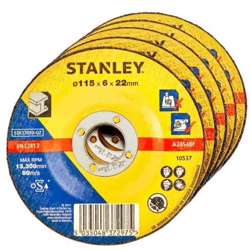 STANLEY DPC fémcsiszoló ragasztott tárcsa, domború 115 x 22,2 mm, vast. 6 mm (5 db)                   STA32056-QZ