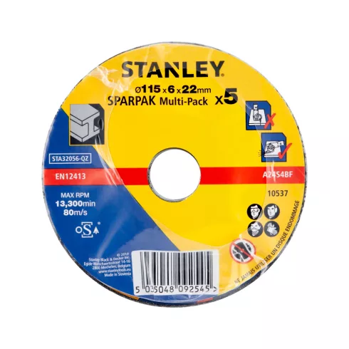 STANLEY DPC fémcsiszoló ragasztott tárcsa, domború 115 x 22,2 mm, vast. 6 mm (5 db)                   STA32056-QZ