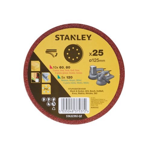 STANLEY Excenter csiszoló korong szett, tépőzáras, 125 mm, 25 darabos                                 STA32392-QZ