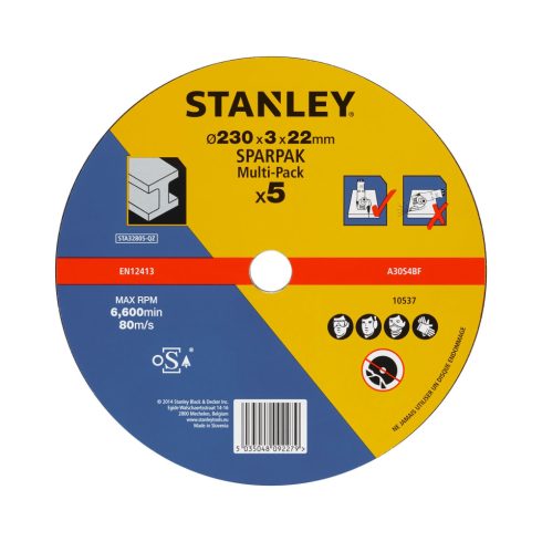STANLEY Lapos fémvágó ragasztott tárcsa, 230 x 22 mm, vast. 3,2 mm (5 db)                             STA32805-QZ